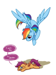Size: 600x800 | Tagged: safe, artist:norang94, rainbow dash, scootaloo, g4, crying, sad, scootaloo can't fly