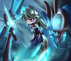 Size: 1500x1300 | Tagged: safe, artist:cyanaeolin, octavia melody, g4, armor, female, frostblade, irelia, league of legends, parody, solo, weapon