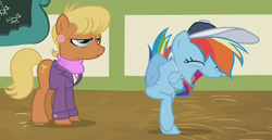 Size: 841x435 | Tagged: safe, screencap, ms. harshwhinny, rainbow dash, pony, flight to the finish, g4, season 4, abomination, animation error, coach rainbow dash, great moments in animation
