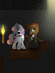 Size: 1024x1365 | Tagged: safe, artist:platypuswithfez, button mash, sweetie belle, don't mine at night, g4, cave, jananimations, minecraft