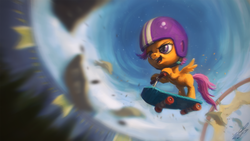 Size: 1920x1080 | Tagged: safe, artist:assasinmonkey, scootaloo, pegasus, pony, g4, female, scooter, solo