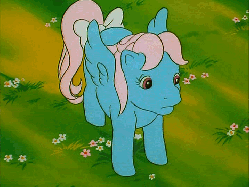 Size: 719x540 | Tagged: safe, screencap, buttons (g1), lickety-split, wind whistler, earth pony, pegasus, pony, unicorn, g1, my little pony 'n friends, through the door, animated, animation error, cute, female, g1 buttonbetes, g1 licketybetes, g1betes, mare, smiling, whistlerbetes