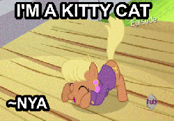 Size: 400x280 | Tagged: safe, edit, edited screencap, screencap, ms. harshwhinny, flight to the finish, g4, season 4, animated, behaving like a cat, cute, excited, female, hub logo, image macro, ms. cutewhinny, ms. harshkitty, solo, unprofessional