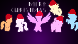 Size: 1920x1080 | Tagged: safe, artist:lunalewdie, color edit, applejack, fluttershy, pinkie pie, rainbow dash, rarity, twilight sparkle, alicorn, pony, g4, christmas, female, hat, mane six, mare, twilight sparkle (alicorn), wallpaper