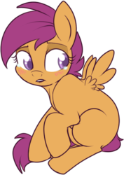 Size: 298x421 | Tagged: safe, artist:lulubell, scootaloo, pegasus, pony, g4, female, sad, simple background, solo, transparent background
