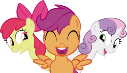 Size: 2885x1674 | Tagged: safe, artist:dumbrock1, apple bloom, scootaloo, sweetie belle, flight to the finish, g4, cute, cutealoo, cutie mark crusaders, faic, simple background, transparent background, vector