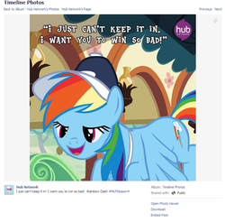 Size: 743x733 | Tagged: safe, rainbow dash, g4, official, facebook, female, out of context, solo, the hub