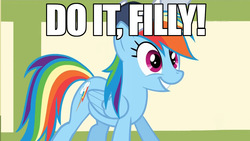 Size: 1280x720 | Tagged: safe, rainbow dash, flight to the finish, g4, my little pony: friendship is magic, caption, do it filly, female, image macro, solo