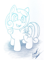 Size: 734x1000 | Tagged: safe, artist:fuzon-s, oc, oc only, oc:snowdrop, pony, gradient lineart, perspective, sketch, solo, traditional art