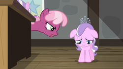 Size: 1366x768 | Tagged: safe, screencap, cheerilee, diamond tiara, g4, ponyville confidential, cute, diamondbetes, pouting, sad, tiarabuse