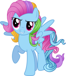 Size: 5655x6500 | Tagged: dead source, safe, artist:theshadowstone, rainbow dash, rainbow dash (g3), pegasus, pony, g3, g4, absurd resolution, alternate hairstyle, female, fusion, g3 to g4, generation leap, mare, pegasus rainbow dash (g3), rainbow dash always dresses in style, raised hoof, show accurate, simple background, solo, spread wings, transparent background, vector