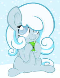 Size: 1224x1584 | Tagged: safe, artist:tellabart, oc, oc only, oc:snowdrop, pegasus, pony, blind, drink, drinking, female, female oc, filly, filly oc, foal, hoof hold, juice box, pegasus oc, sitting, snow, solo