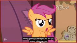 Size: 646x362 | Tagged: safe, screencap, scootaloo, flight to the finish, g4, female, meme, solo, youtube caption