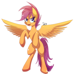 Size: 1833x1832 | Tagged: safe, artist:inky-pinkie, scootaloo, pegasus, pony, g4, female, signature, simple background, solo, transparent background