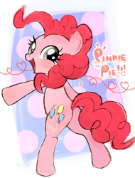 Size: 1223x1606 | Tagged: safe, artist:momo, pinkie pie, earth pony, pony, g4, bipedal, butt, cute, diapinkes, female, open mouth, pixiv, plot, rear view, solo