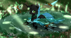 Size: 2200x1200 | Tagged: safe, artist:xcopyen002, oc, oc only, changeling, changeling oc, fluffy changeling, solo