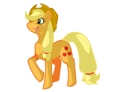 Size: 800x600 | Tagged: safe, artist:haruki513, applejack, g4, female, pixiv, raised hoof, simple background, solo