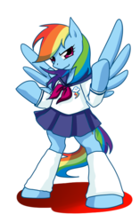 Size: 460x733 | Tagged: safe, artist:norang94, rainbow dash, g4, clothes, female, school uniform, schoolgirl, skirt, solo