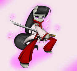 Size: 6000x5600 | Tagged: safe, artist:cyanaeolin, octavia melody, g4, absurd resolution, clothes, female, katana, solo, sword, weapon