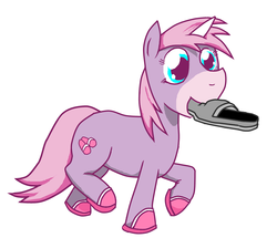 Size: 1034x888 | Tagged: safe, artist:dreadlime, pony, clothes, mouth hold, slippers, solo, stompy slippers, unusual unicorn
