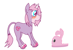 Size: 1256x855 | Tagged: safe, artist:dreadlime, pony, blushing, bunny slippers, clothes, stompy slippers, unusual unicorn