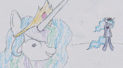 Size: 631x349 | Tagged: safe, artist:limeylassen, princess celestia, princess luna, princess molestia, g4, animated, dancing, female, frame by frame, grin, headbob, sunglasses, touches you, traditional animation, traditional art