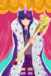 Size: 1181x1748 | Tagged: safe, artist:f0953390055, twilight sparkle, human, g4, eared humanization, female, horn, horned humanization, humanized, light skin, solo, twilight scepter