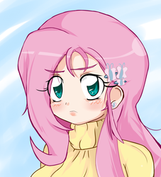 Size: 1000x1100 | Tagged: safe, artist:stalemeat, fluttershy, human, g4, clothes, female, humanized, light skin, solo, sweater, sweatershy, turtleneck