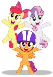 Size: 6000x8683 | Tagged: safe, artist:masem, apple bloom, scootaloo, sweetie belle, earth pony, pegasus, pony, unicorn, flight to the finish, g4, absurd resolution, bipedal, cutie mark crusaders, helmet, pyramid, simple background, transparent background, trio, vector
