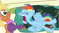 Size: 628x355 | Tagged: safe, screencap, ms. harshwhinny, rainbow dash, flight to the finish, g4