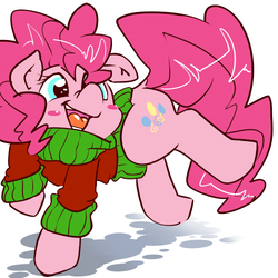 Size: 500x500 | Tagged: safe, artist:pinkieinprivate, pinkie pie, earth pony, pony, g4, clothes, female, simple background, solo, sweater, white background