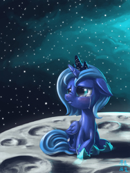 Size: 1500x2000 | Tagged: safe, artist:mrs1989, princess luna, g4, banishment, crying, female, filly, moon, solo, woona