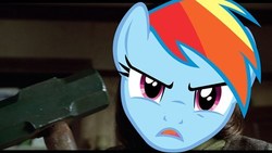 Size: 500x281 | Tagged: safe, edit, rainbow dash, pegasus, pony, g4, annie wilkes, crossover, hammer, misery, sledgehammer, stephen king