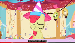 Size: 642x364 | Tagged: safe, screencap, apple bloom, g4, the cutie pox, female, i know exactly what went wrong, meme, solo, youtube caption