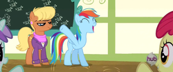 Size: 624x260 | Tagged: safe, screencap, ms. harshwhinny, rainbow dash, flight to the finish, g4