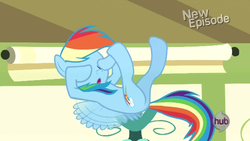 Size: 596x336 | Tagged: safe, screencap, rainbow dash, flight to the finish, g4, female, flying, hub logo, solo