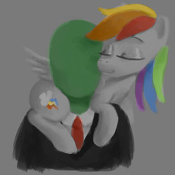 Size: 1284x1284 | Tagged: safe, artist:lime-tree-art, rainbow dash, oc, oc:anon, human, pony, g4, alternate color palette, drawthread, female, mare, nuzzling, on shoulder, requested art