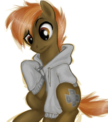 Size: 860x964 | Tagged: safe, artist:creenella, button mash, g4, clothes, cutie mark, hoodie, male, older, solo