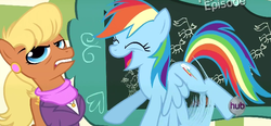 Size: 634x294 | Tagged: safe, screencap, ms. harshwhinny, rainbow dash, pony, flight to the finish, g4