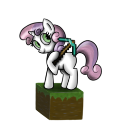 Size: 2000x2000 | Tagged: safe, artist:goldenmercurydragon, sweetie belle, pony, unicorn, g4, diamond pickaxe, female, filly, foal, horn, minecraft, pickaxe, simple background, solo, transparent background
