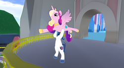 Size: 1920x1058 | Tagged: safe, princess cadance, shining armor, g4, epic wife tossing, fastball special, scene interpretation, second life