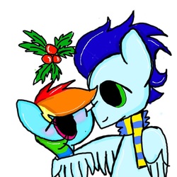 Size: 1000x1000 | Tagged: dead source, safe, artist:mlpdashie123, rainbow dash, soarin', g4, blushing, female, holly, holly mistaken for mistletoe, male, ship:soarindash, shipping, straight