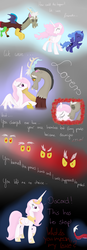 Size: 3372x9637 | Tagged: safe, artist:kaleysia, discord, princess celestia, princess luna, g4, comic, crown, eye, eyes, female, jewelry, kissing, male, regalia, ship:dislestia, shipping, straight, teary eyes