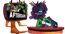 Size: 765x408 | Tagged: safe, artist:herny, princess luna, luna-afterdark, g4, antlers, banner, christmas, christmas lights, clothes, cup, female, rudolph the red nosed reindeer, solo, sweater, tumblr