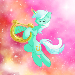 Size: 2500x2500 | Tagged: safe, artist:kelisah, lyra heartstrings, g4, bubble, female, lyre, magic, solo, sparkles, stars