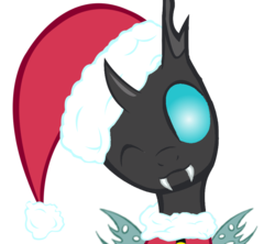 Size: 900x799 | Tagged: safe, artist:pein078, changeling, christmas, christmas changeling, face, hat, santa hat, solo, wink