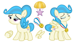 Size: 1705x1000 | Tagged: safe, artist:pixelkitties, oc, oc only, oc:golden parachute, cutie mark background, female, filly, simple background, solo, transparent background, vector