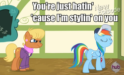 Size: 790x480 | Tagged: safe, screencap, ms. harshwhinny, rainbow dash, pony, flight to the finish, g4, coach rainbow dash, haters gonna hate, image macro