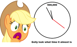 Size: 819x496 | Tagged: safe, applejack, derpibooru, g4, clock, female, just look at the time, meta, solo