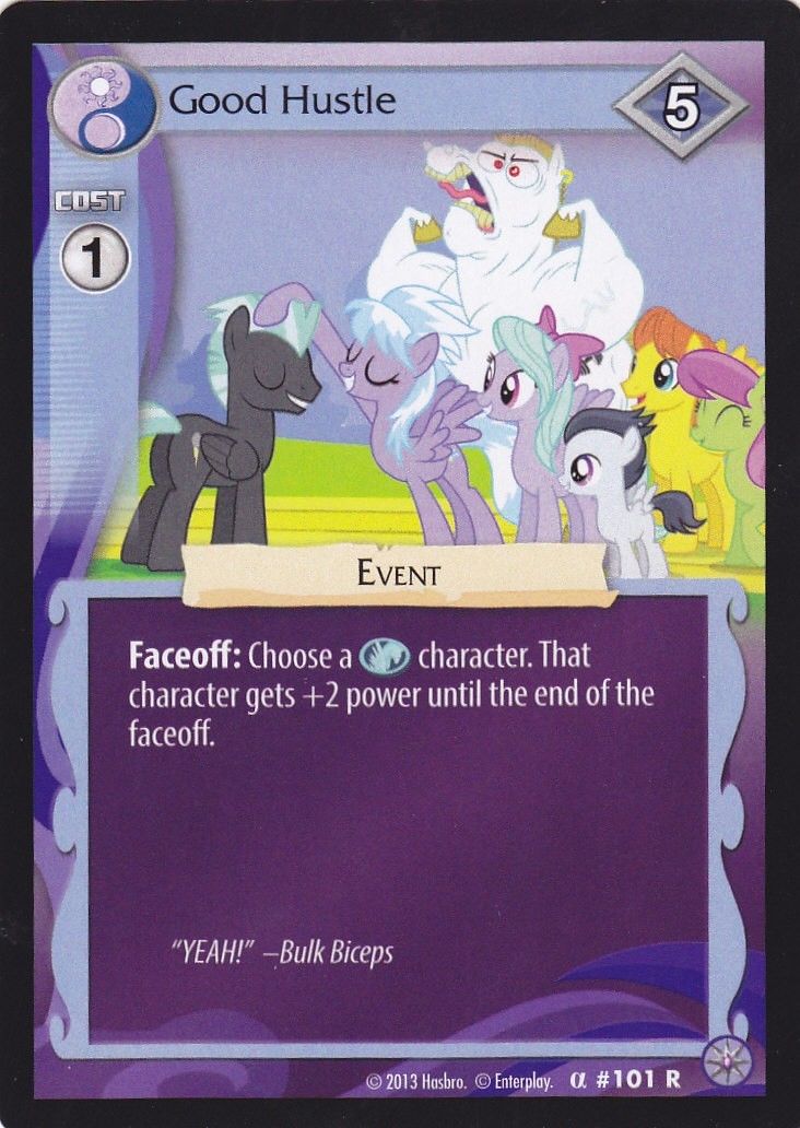 Size: 732x1032 | Tagged: safe, enterplay, bulk biceps, cloudchaser, flitter, merry may, rumble, thunderlane, pegasus, pony, g4, my little pony collectible card game, card, ccg, female, male, mare, stallion
